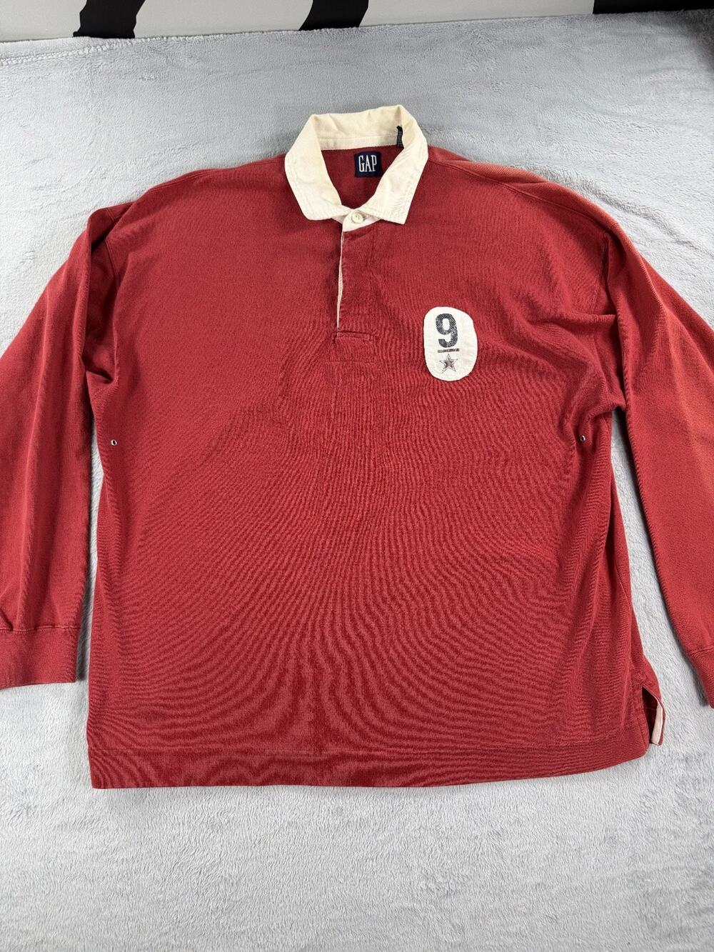 GAP Vintage Men's Large Red Long Sleeve Rugby Polo Shirt 9 T 93 Cotton